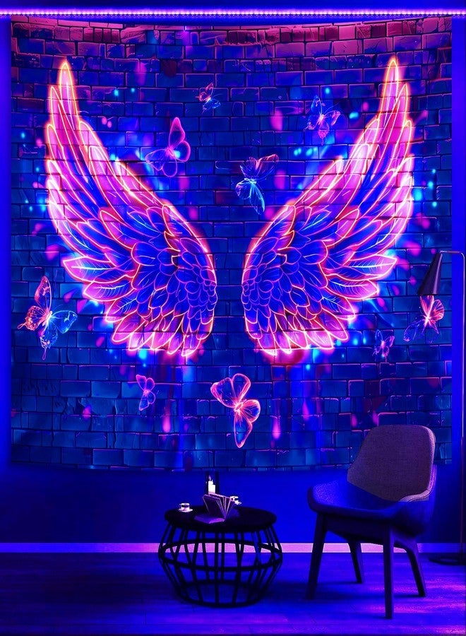Manicer Blacklight Angel Wings Tapestry, UV Reactive Neon Wings Wall Hanging Tapestries, Fluorecent Butterfly Aesthetic Wall Art Decor for Bedroom, Living Room - 70.9" x 90.6" - Image 3